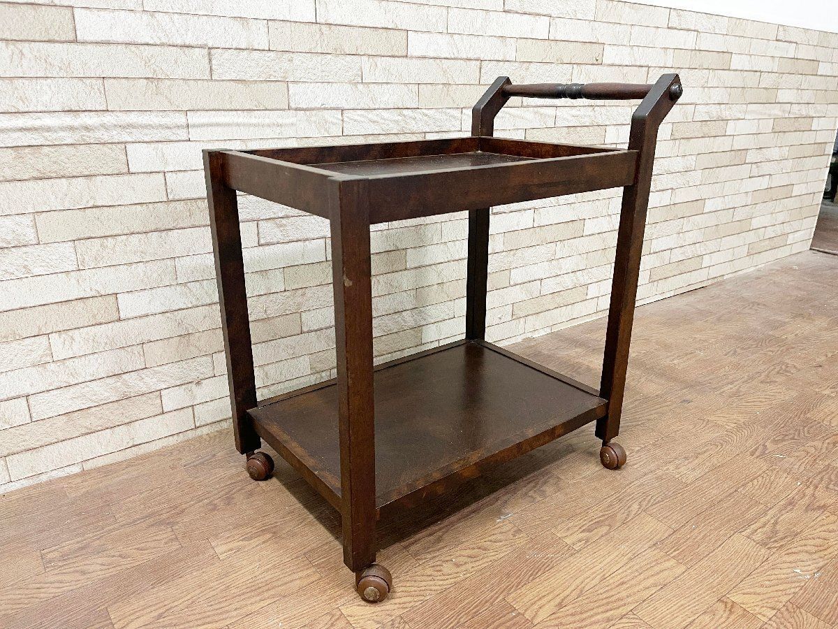 □民芸調 木製キッチンワゴン キャスターワゴン クラシック