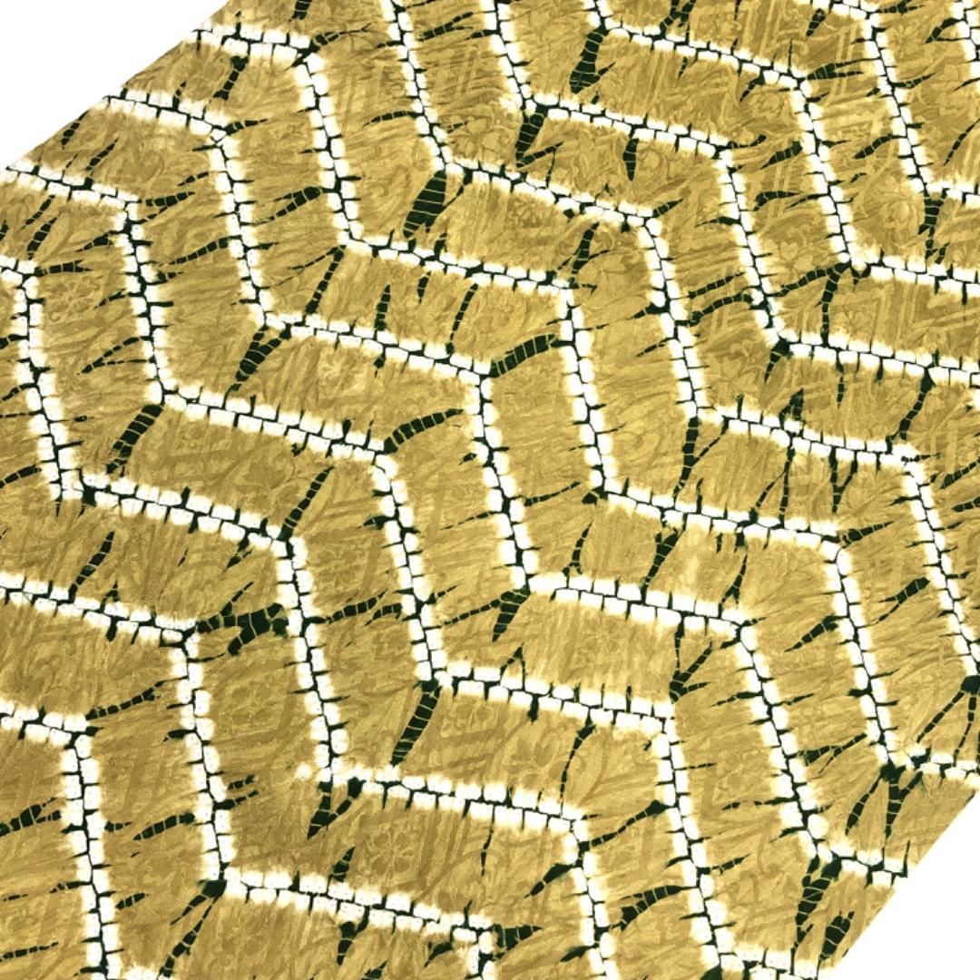 名古屋帯 横縞曲線模様 絞り柄 真鍮色 O-5475