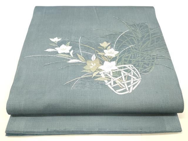 平和屋着物＊夏物 九寸開き名古屋帯 飾花文 金糸 正絹 逸品