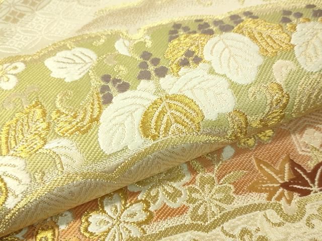 平和屋着物▽六通柄袋帯 唐織 蒔絵四季聚華 金糸 正絹 逸品