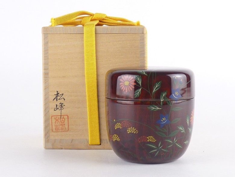 清宮】中出松峰 草花蒔絵 棗 共箱 高さ 約7cm 幅 約7cm