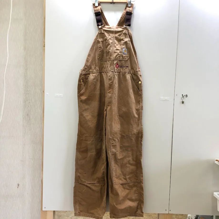 90 s carhartt 企業刺繍 カーハート ダックオーバーオール ダック地 ダブルニー 90年代ヴィンテージ メキシコ製 メンズ 40×30 ベージュ