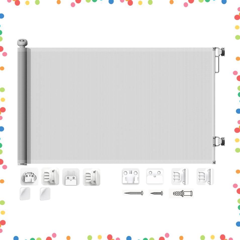 セール ベビーゲート 巻き取り式 ベビーフェンス 幅140CM ドア横幅0.8M|1.2M兼用 ベビーズゲート 階段上 ペットゲート ロール式 階段ゲート 高86CM ネジと両面テープ付 穴開けない取付可 DUOGIO メッシュ布 ドア柵 格納式 ペッ
