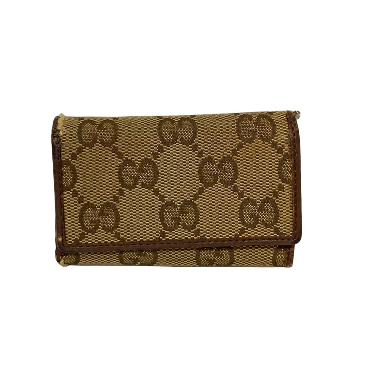 GUCCI グッチ キーケース GG柄 ベージュ×ダークブラウン 6連フック レザー