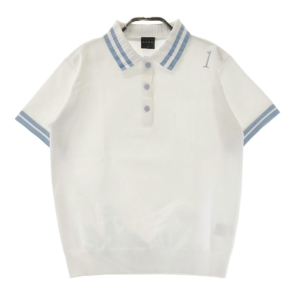 HERG1 ホワイトポロシャツ ゴルフウェア LIGHT BIG STRIPE KNIT POLO