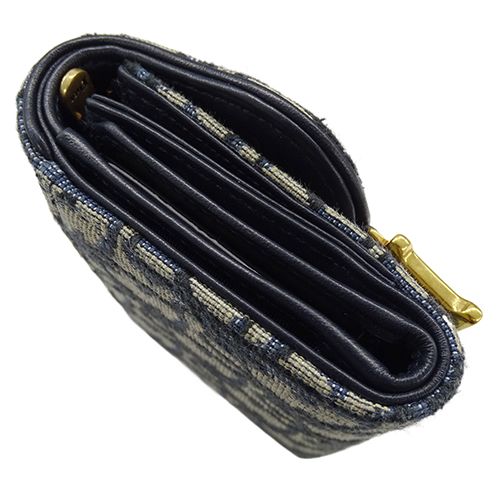 ディオール Dior 財布 レディース ブランド 三つ折り財布 キャンバス レザー サドル ロータスウォレット オブリーク ジャカード ネイビー S5652CTZQ_M928 コンパクト 【中古】 Christian Dior（クリスチャン・ディオール） 財布 レディース サドル