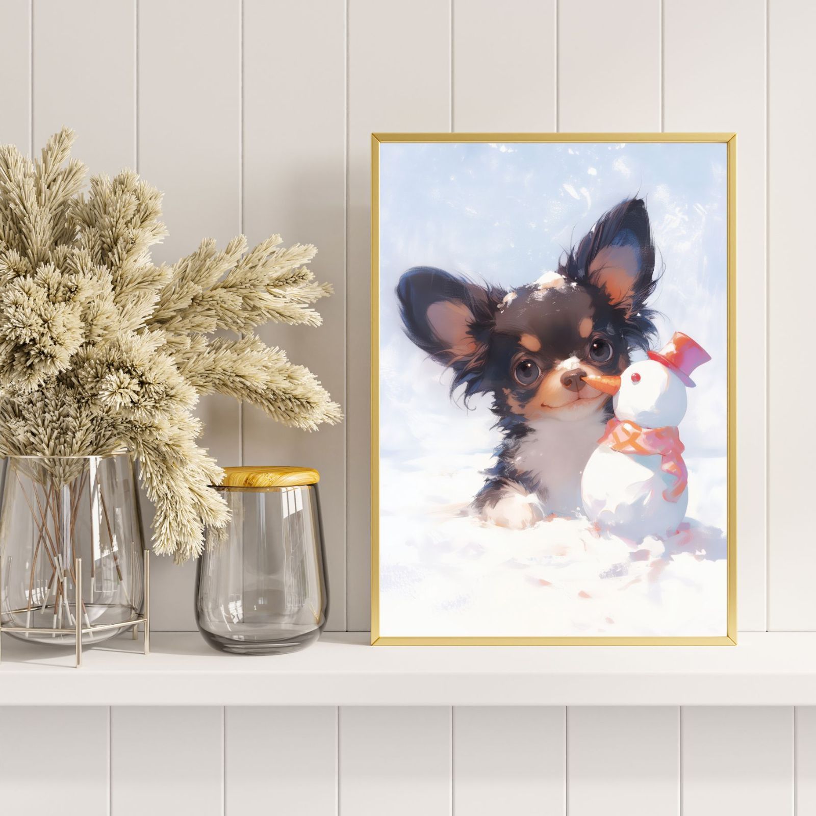 雪犬戯舞 - チワワ犬 No.2】ジークレー版画＊名入れOK！ クリスマス