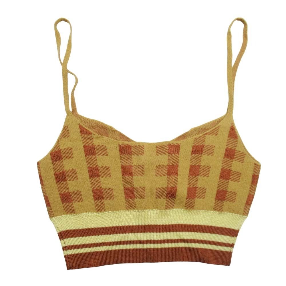 18 ss DRIES VAN NOTEN ドリスヴァンノッテン ニットトップス チェック ショート キャミソール S マスタードイエロー レディース 古着