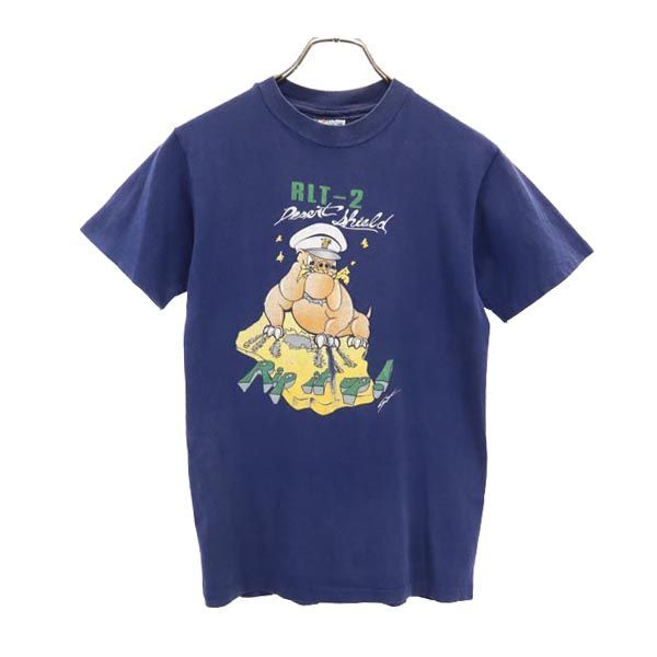 ヘインズ 80s ヴィンテージ USA製 プリント 半袖 Tシャツ S ネイビー系 Hanes メンズ 【中古】  【230727】 メール便可