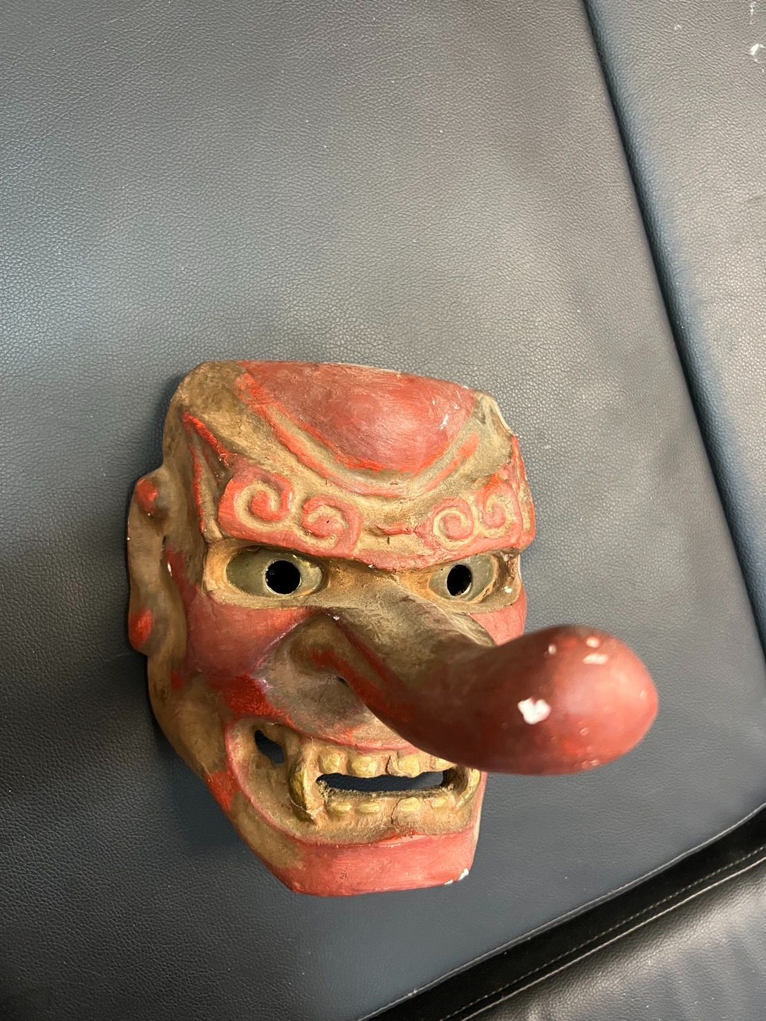 時代物 天狗のお面 木彫り 鼻高天狗 飾り面 神楽面 骨董 古美術