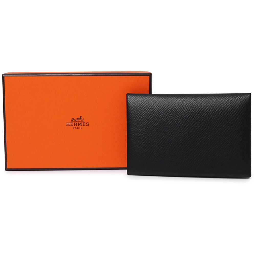 エルメス カルヴィ カードケース パスケース 名刺入れ 定期入れ ヴォーエプソン レザー ノワール ブラック シルバー金具 W刻印 HERMES