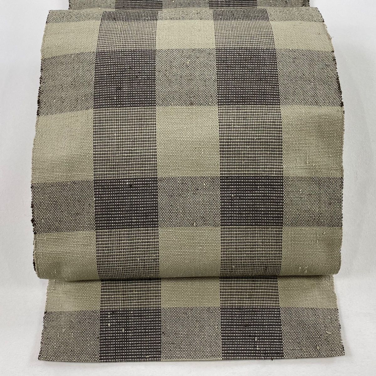 名古屋帯 秀品 八寸名古屋帯 松葉仕立て 市松 灰茶 正絹