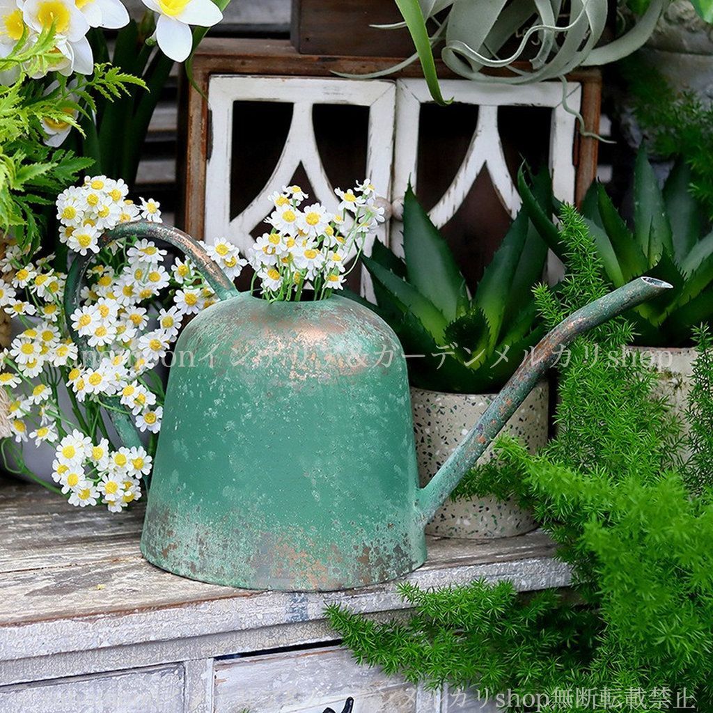 鉄 グリーン 鉄製 シャビーシック ガーデンインテリア 8-14 中庭用 インテリア ガーデン 家庭用 雑貨 ガーデン雑貨 庭 じょうろ ガーデニング お洒落 庭の装飾 おしゃれ 緑 ジョウロ