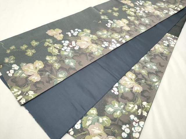 平和屋着物○西陣 河瀬満織物謹製 六通柄袋帯 葡萄蔦の葉文 金糸 証紙