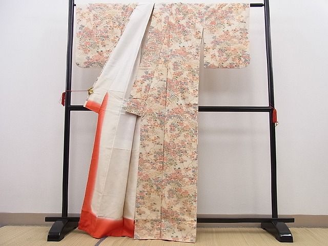 平和屋着物▽訪問着 単衣 風景草花文 たたき染め 金彩 正絹 逸品