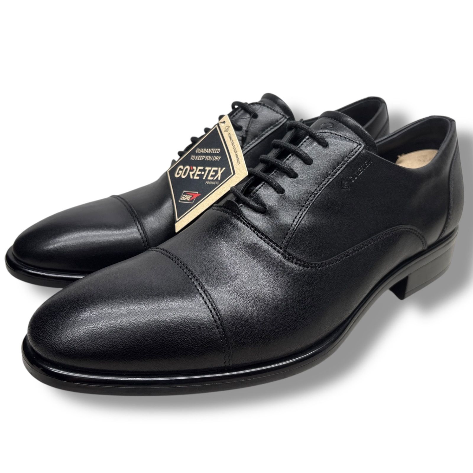 未使用■元箱付属■ecco エコー【27.0】GORE-TEX ゴアテックス 本革 革靴 ストレートチップ 外羽根 CITYTRAY シティトレイ ブラック 黒 ビジネスシューズ