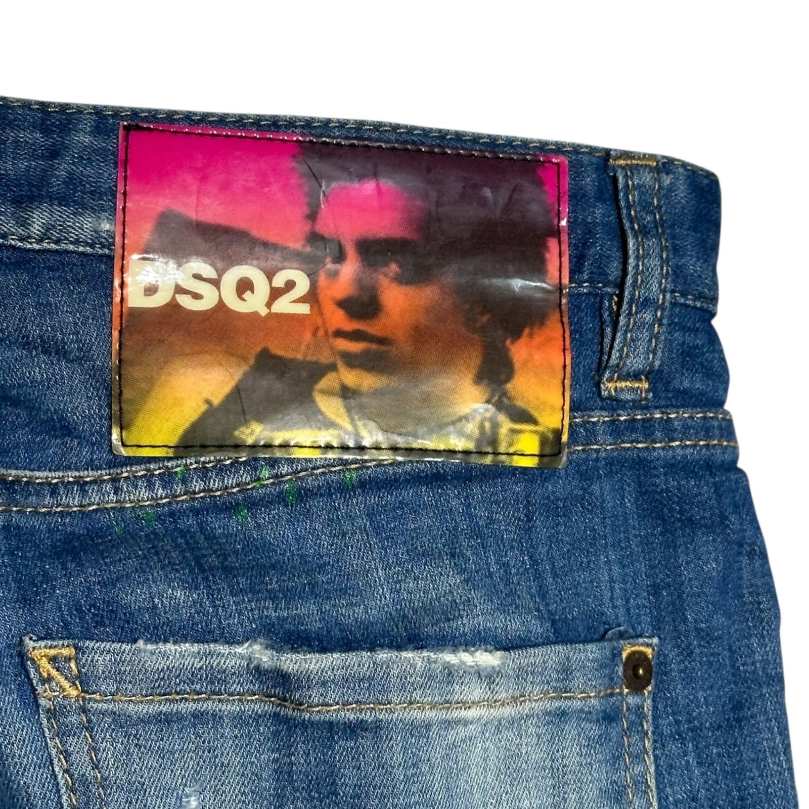 DSQUARED2 デニム パッチ付き スリムフィット DSQUARED2 (ディースクエアード) ダメージ＆ウォッシュ レザー