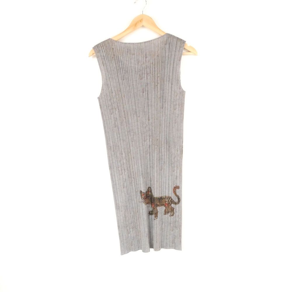 プリーツプリーズ イッセイミヤケ Tiger Cat Korean Fork Art Minwa Dress PP83-JH719 ロング丈ノースリーブブラウス 3 レディース AY6779W1