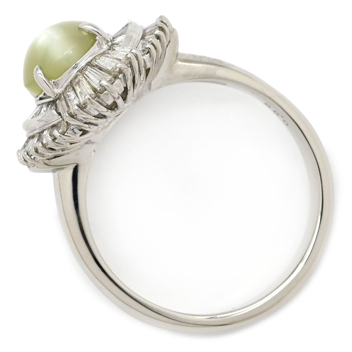 リング 指輪 キャッツアイ ダイヤリング Pt900 クリソベリルキャッツアイ ダイヤモンド プラチナシルバー 猫目石 14.5号