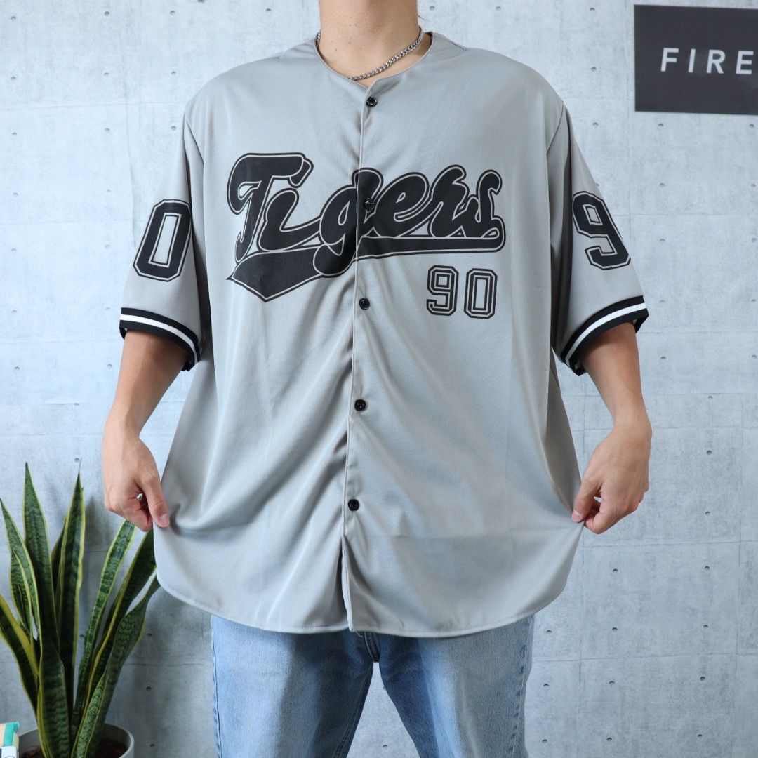 美品】ベースボールシャツ グレー ビッグサイズ ゆるダボ 2XL