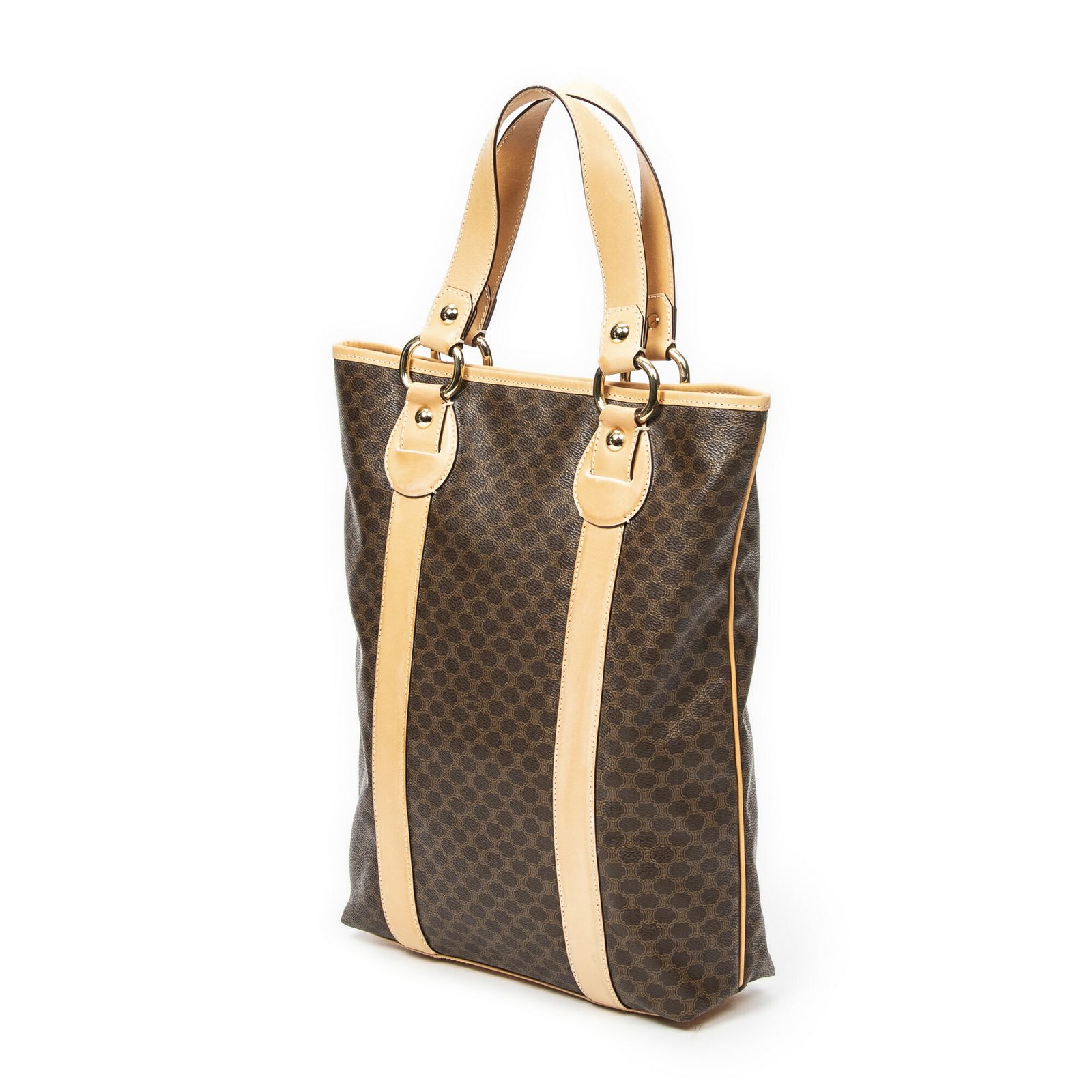 CELINE セリーヌ 縦型ショッピングトート ブラウン ベージュマカダムPVCキャンバスA