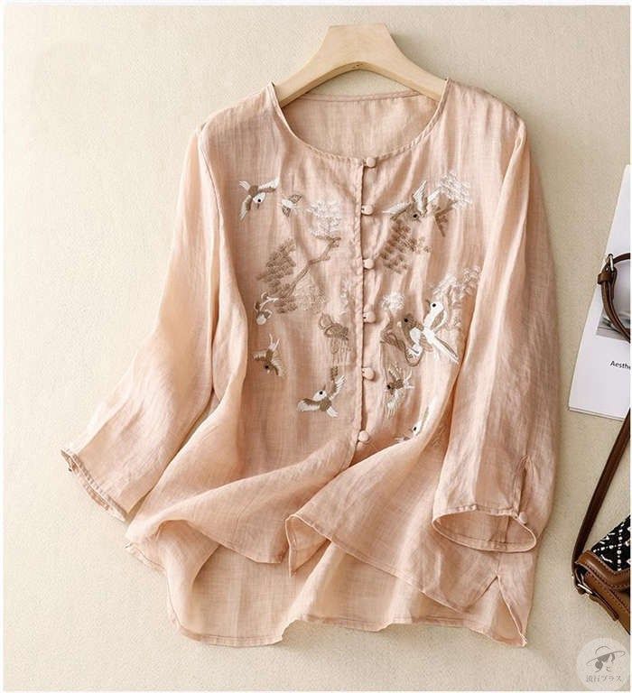 tシャツ レディース 上下 セット 半袖 ブラウス 刺繍 中華風 エスニック 綿麻 トップス 薄手 通気性 9分丈パンツ ゆったり ズボン Amazon | [WOOYOO] tシャツ レディース 上下 セット 半袖
