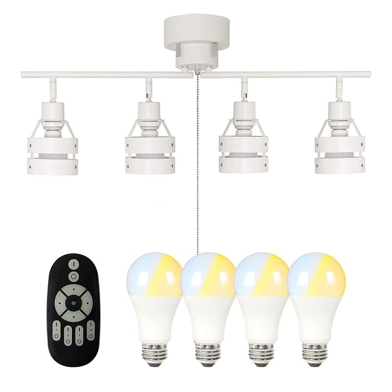 共同照明 シーリングライト 4灯 照明 6畳 8畳 北欧 スポットライト 天井照明 GT-DJI-4W-12WT-2 LED電球80W形付き 無段階調光調色可能 リモコン対応 E26 ウッドリング モダン おしゃれ カフェ風 天然木