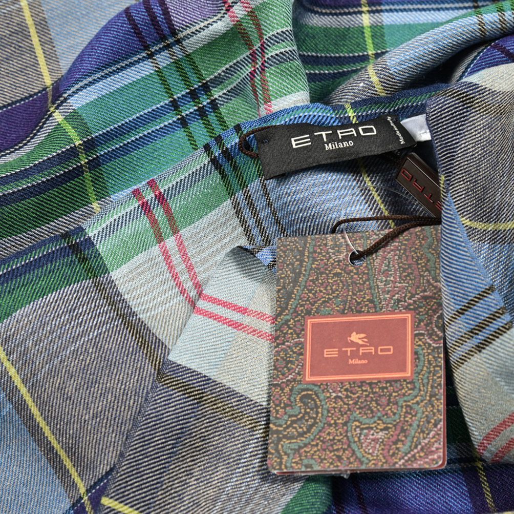ETRO エトロ ストール 春 秋 3シーズン カシミヤ シルク チェック マルチカラー 407357 - メルカリ