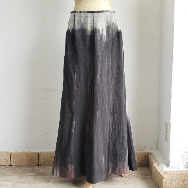 エイココンドウ ☆ 麻 ムラ染 切替 ロング スカート 42 日本製