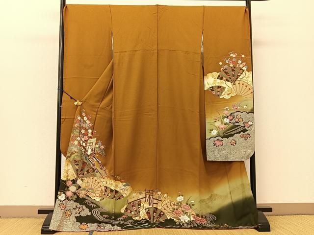 平和屋2■豪華振袖　絞り　舞桜　暈し染め　金彩　金通し地　逸品　ps9718