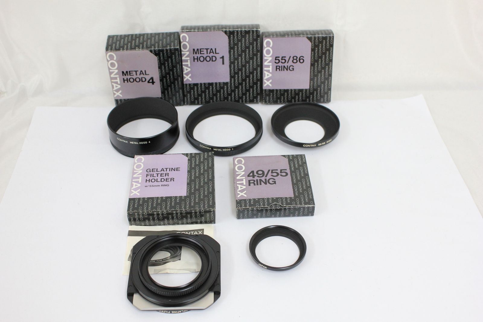 返品保証 コンタックス Contax アクセサリー5点セット 49|55 55|86 Ring Metal Hood 1 4 Gelatine Filter H er M5528