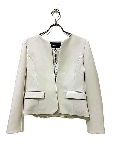 タグ付】theoryluxe ノーカラースーツ パンツセットアップ ボタンレス