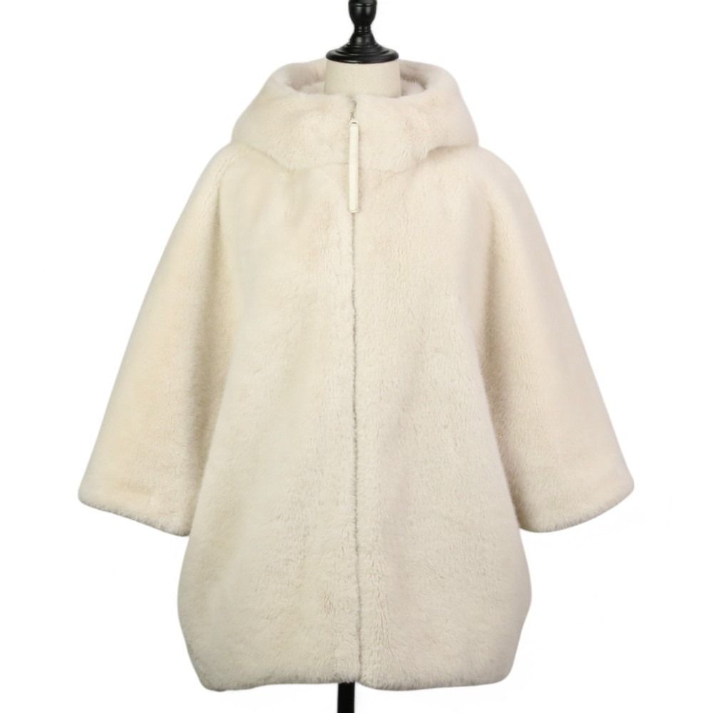 23AW CADUNE カデュネ エコファー ポンチョ コート 38 アイボリー レディース 古着