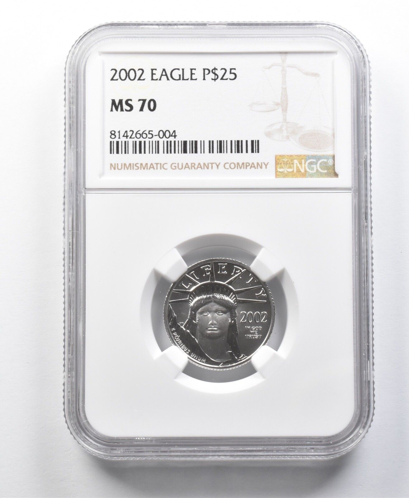 2002年 25ドル アメリカン プラチナ イーグル 1|4オンス プラチナ MS70 NGC *8514