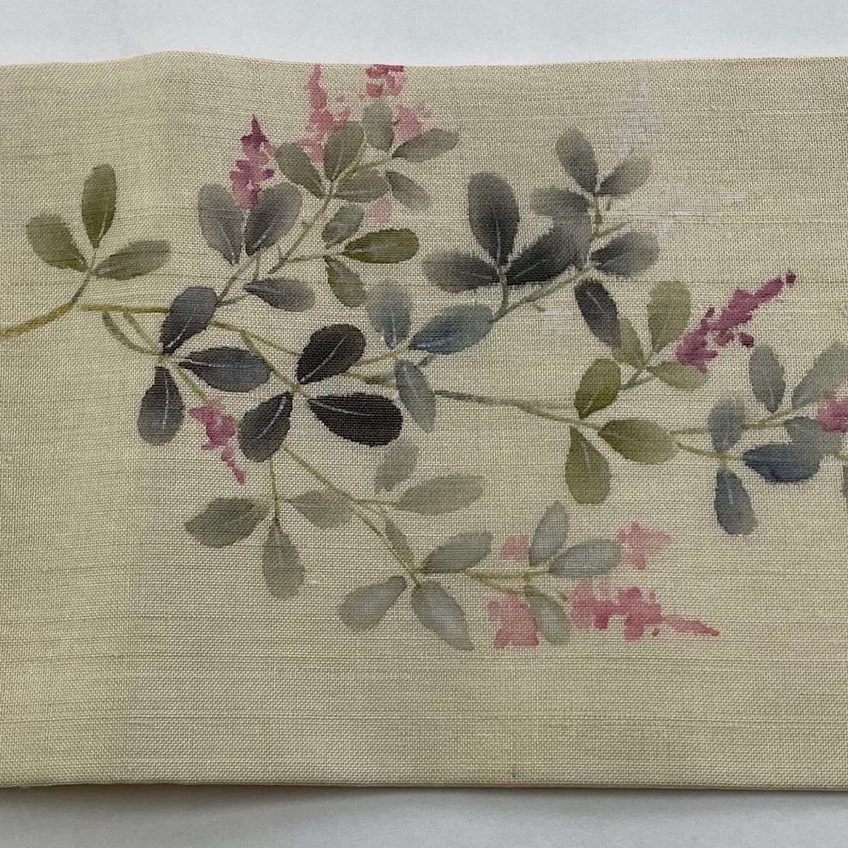 【誠実】 名古屋帯 秀品 夏帯 紬地 草花 ベージュ 正絹 安い！かわいい！