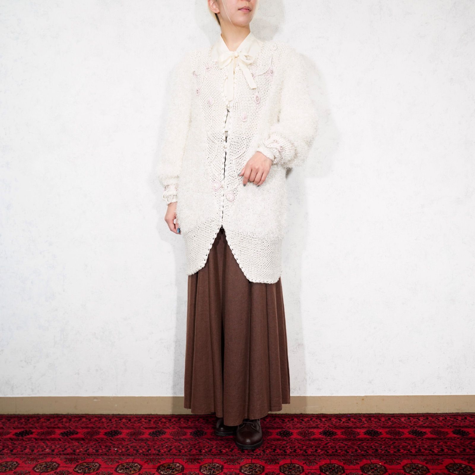 USA VINTAGE PEARL BUTTON DESIGN SHAGGY KNIT CARDIGAN|アメリカ古着パールボタンデザインシャギーニットカーディガン
