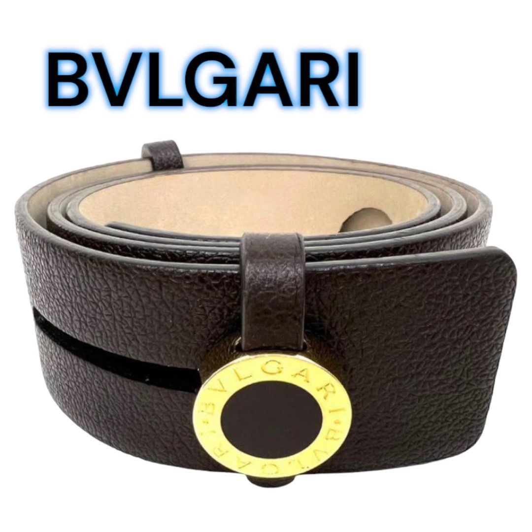 BVLGARI ブルガリ レザーベルト ラウンドロゴバックル ゴールド金具