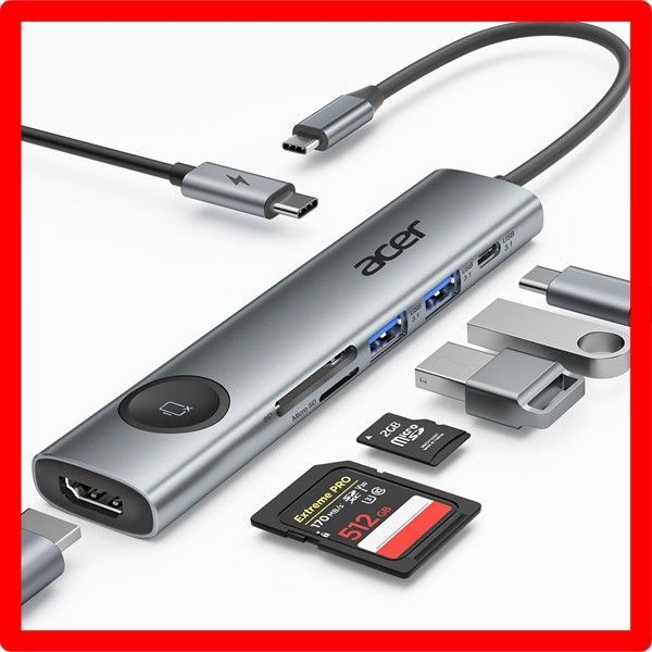 送料無料Color:スペースグレイ Acer USB C ハブ 7-in-1 type-c 変換アダプタ4K@60Hz HDMIドッキングステーション画面開/閉ボタンusbハブUSB 3.1 ポート×2 PD 100W 急速充電 SDカードリーダー マルチ