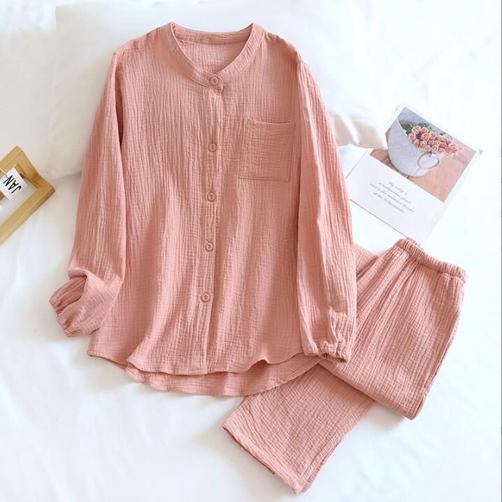 ダブルガーゼ ルームウェア ガーゼ パジャマ 綿100% 上下セット 部屋着 ペアパジャマ 長袖 長パンツ レディース メンズ カップル 春 秋 冬 肌触り良い 柔らかい