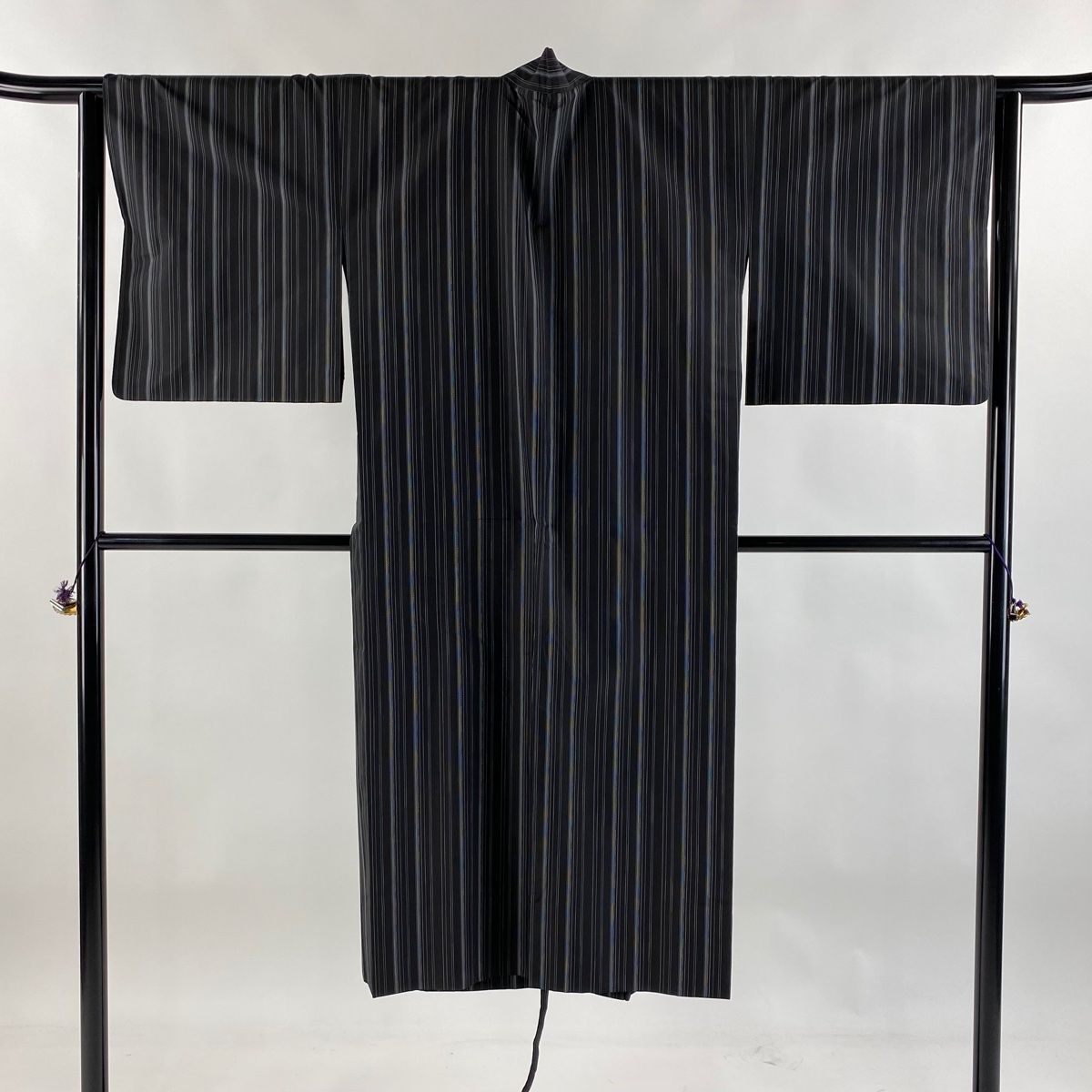 道中着 身丈126.5cm 裄丈64.5cm M 和装コート 縦縞 墨色 正絹 名品
