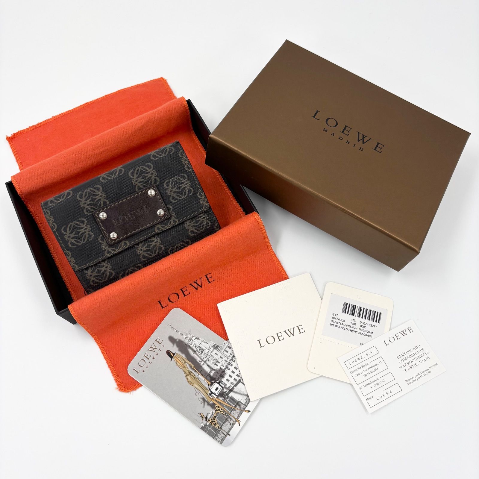 LOEWE ロエベ アナグラム 三つ折り財布 がま口 総柄 レザー PVC