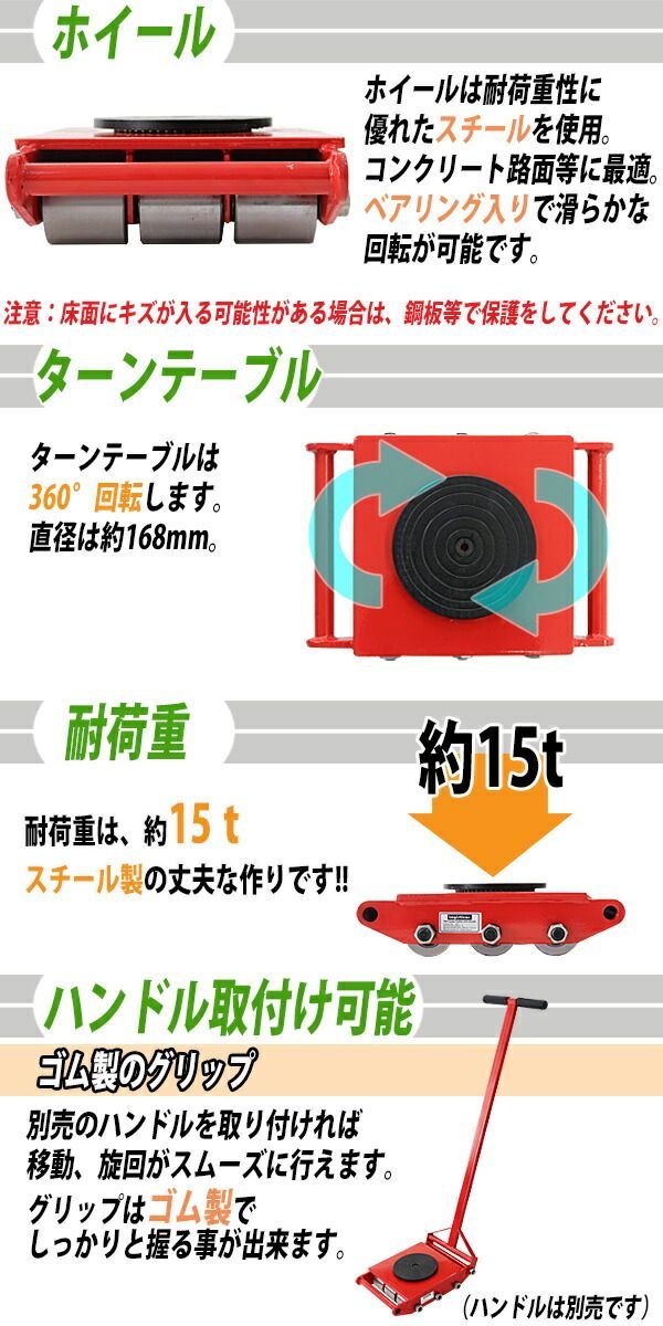 マシンローラー 耐荷重約15t スチール製ホイール 2台 2台セット 360