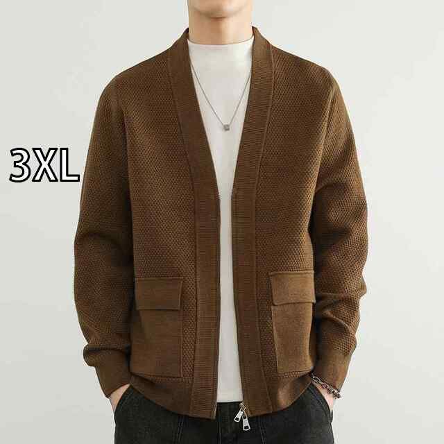 3XL メンズ ファッション 服 男性用 オシャレ シンプル 大人 かっこいい ストリート ハイエンド ニット カーディガン ジャケット Vネック 秋 ノーカラー トップス カジュアル セーター