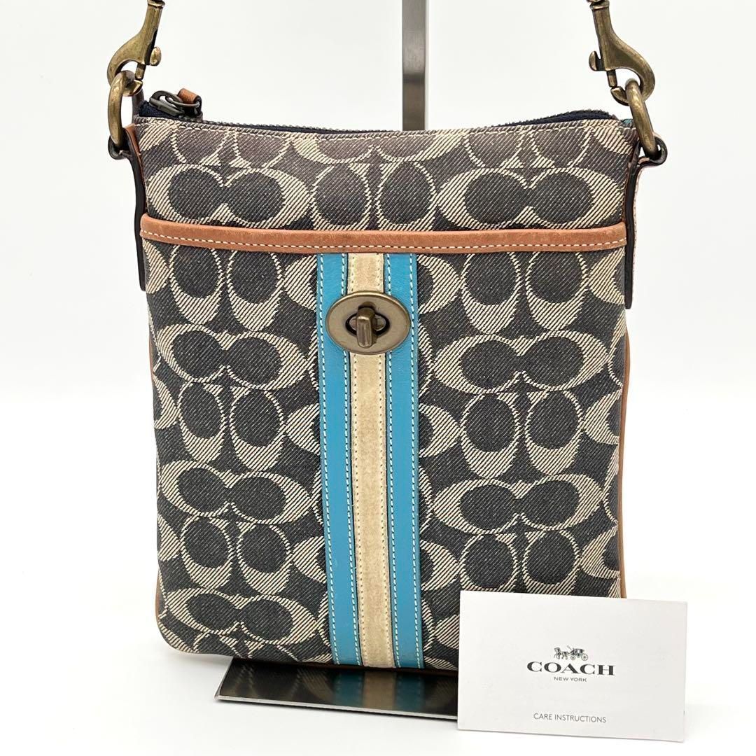 良品】COACH デニム シグネチャー ポシェット ショルダーバッグ 良品】COACH デニム シグネチャー ポシェット ショルダーバッグ