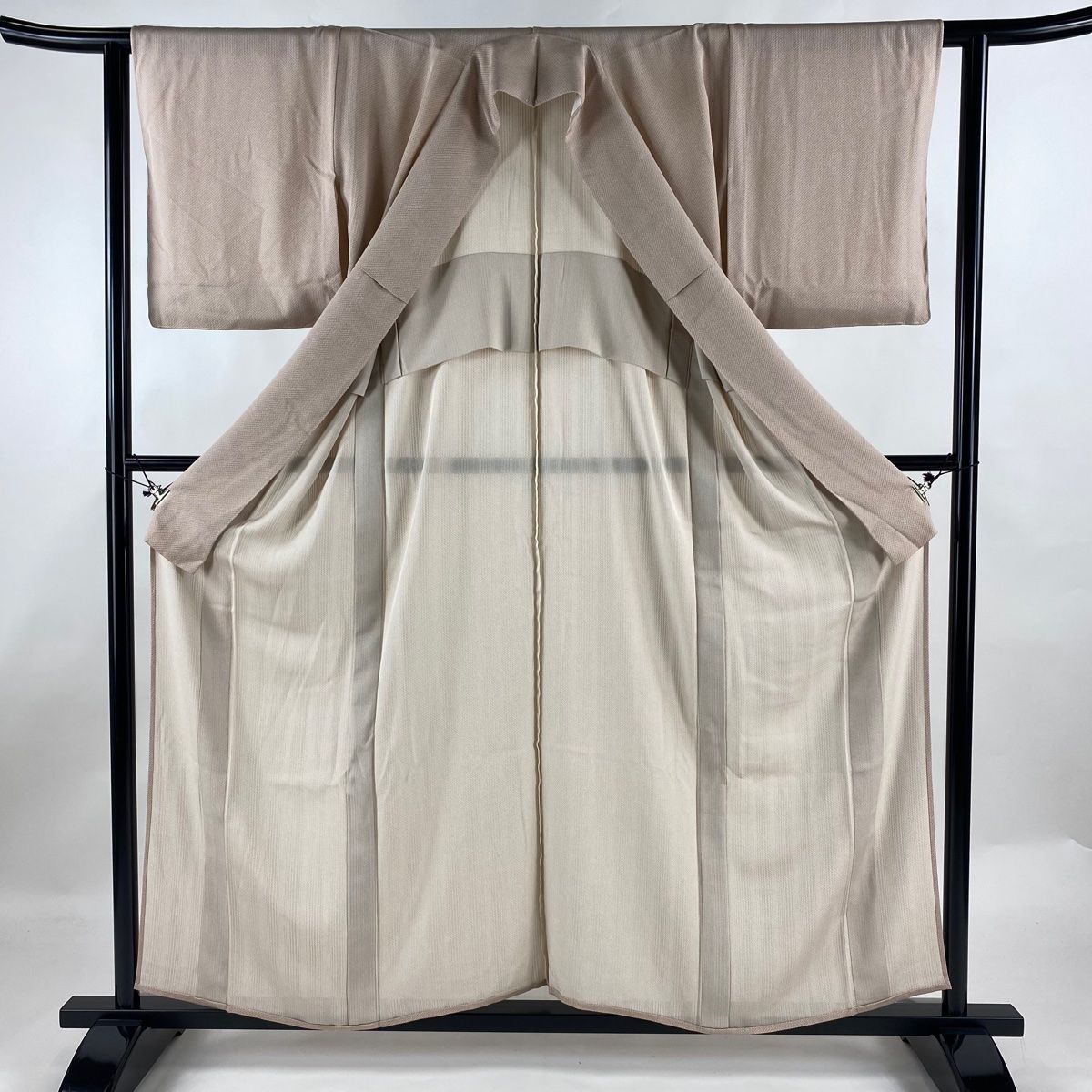 小紋 身丈157cm 裄丈61.5cm S 単衣 絽 幾何学 ピンクベージュ 正絹 美  