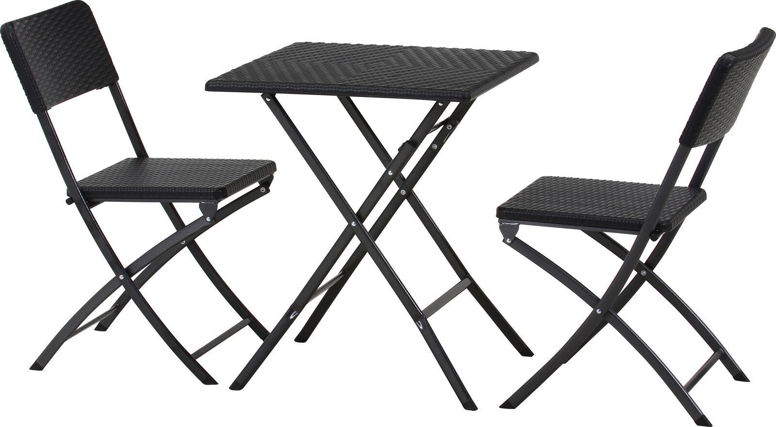 ラタン調ベランダ用折り畳みテーブル　黒 テーブル&チェア 3点セット ラタン ガーデン ベランダ 小売 黒 折りたたみ