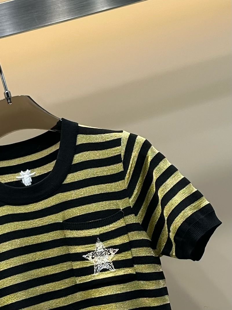 Dior 半袖ニット 今日特価】Dior 25 夏季 ストライプ刺繍 ニット半袖-2 - メルカリ
