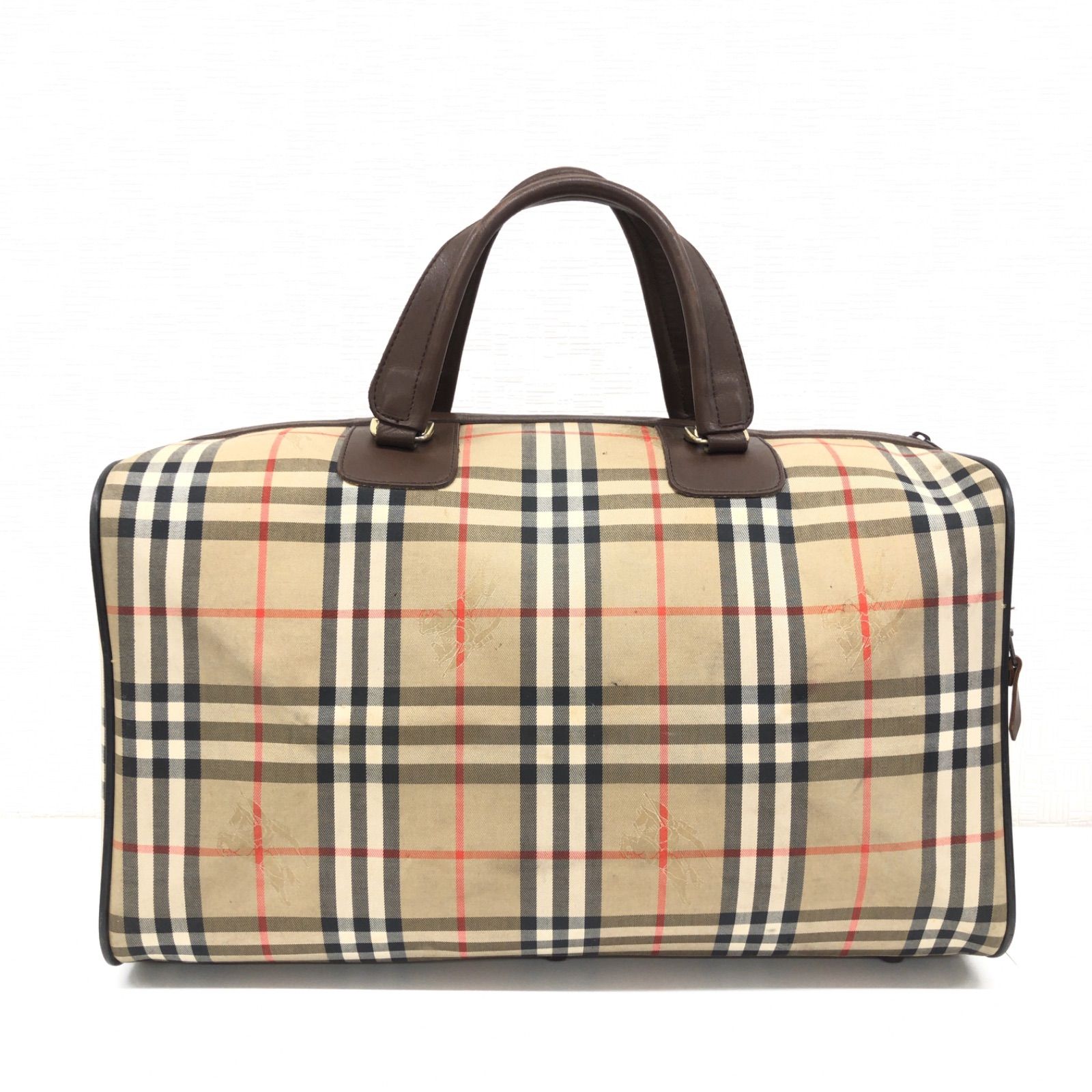 Burberry's ボストンバッグ 中型 ベージュ・チェック柄 BURBERRY'S バーバリーズ ジャガードホース柄 ノバチェック 部分