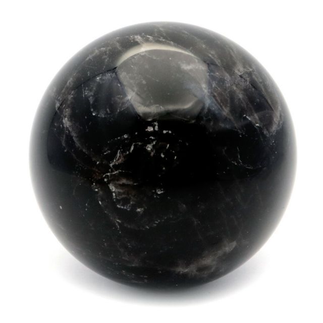 モリオン 黒水晶 丸玉 木製台座付き 直径 78mm 山東省産 天然石