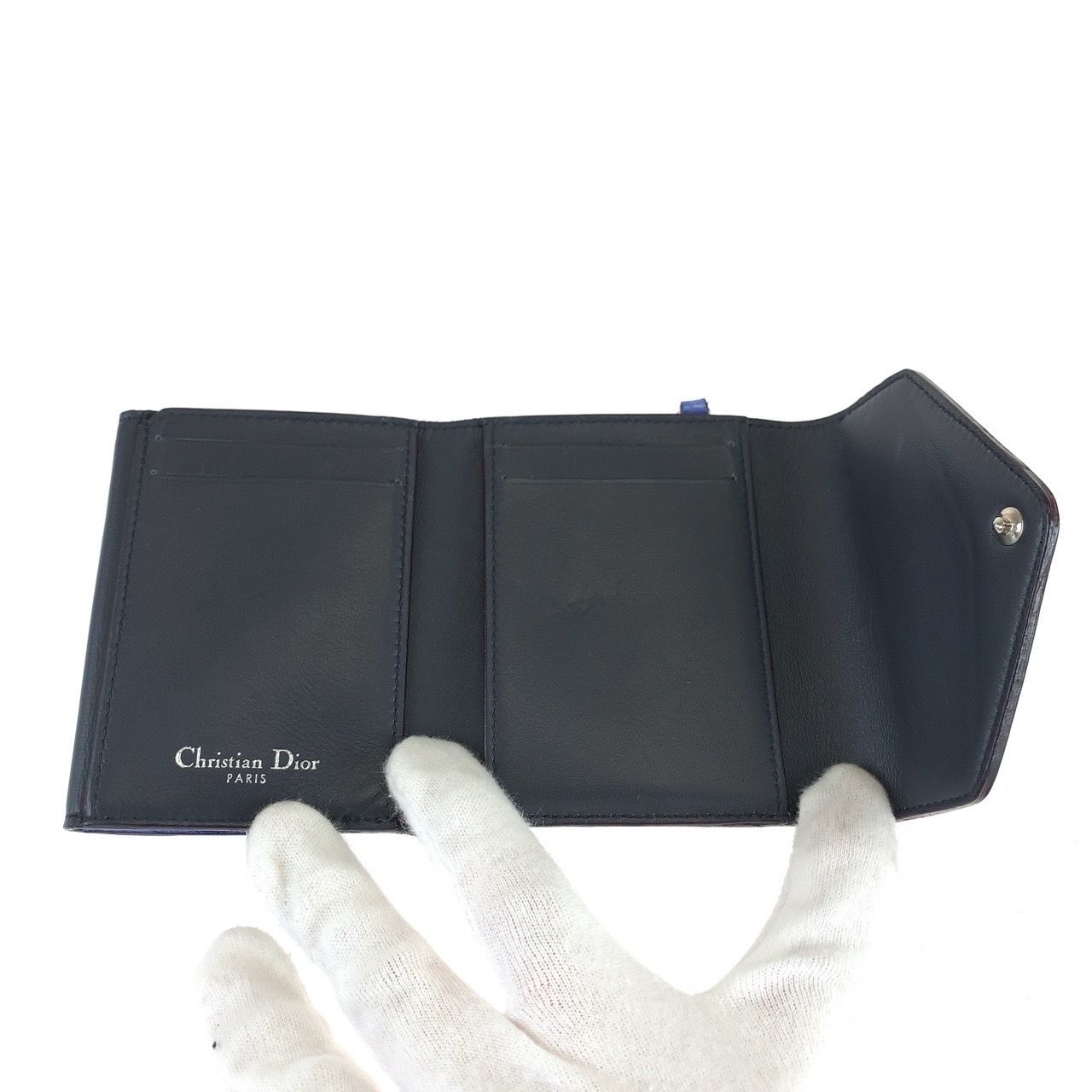 Christian Dior クリスチャンディオール ディオリッシモ ブルー 青 ブラック 黒 レザー 三つ折り財布 レディース 401257
